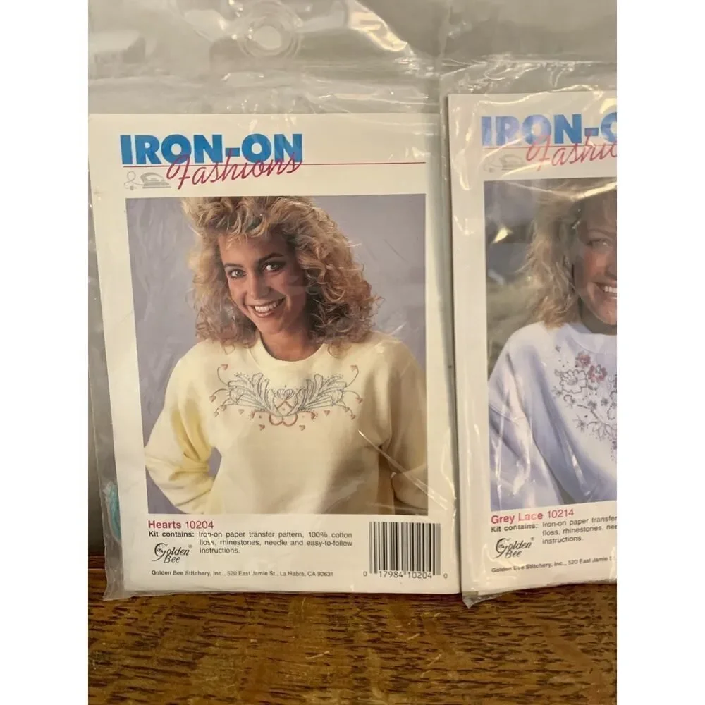 Iron-On to Stitch SET 2 Hearts 10214 Grey Lace 10206 Flora 10203 CrossStitch KIT